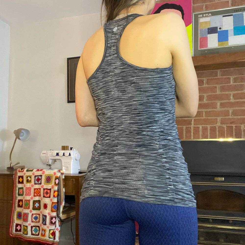 Athleta Fastest Track Space Dye Heather Racerback Rouched Anti-Ride Up W… - Picture 6 of 14